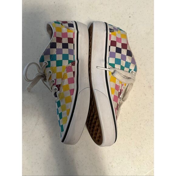 Vans Missy Girl's Multicolor Checkerboard Rainbow Lace-up Sneakers Size 1 - Picture 2 of 8